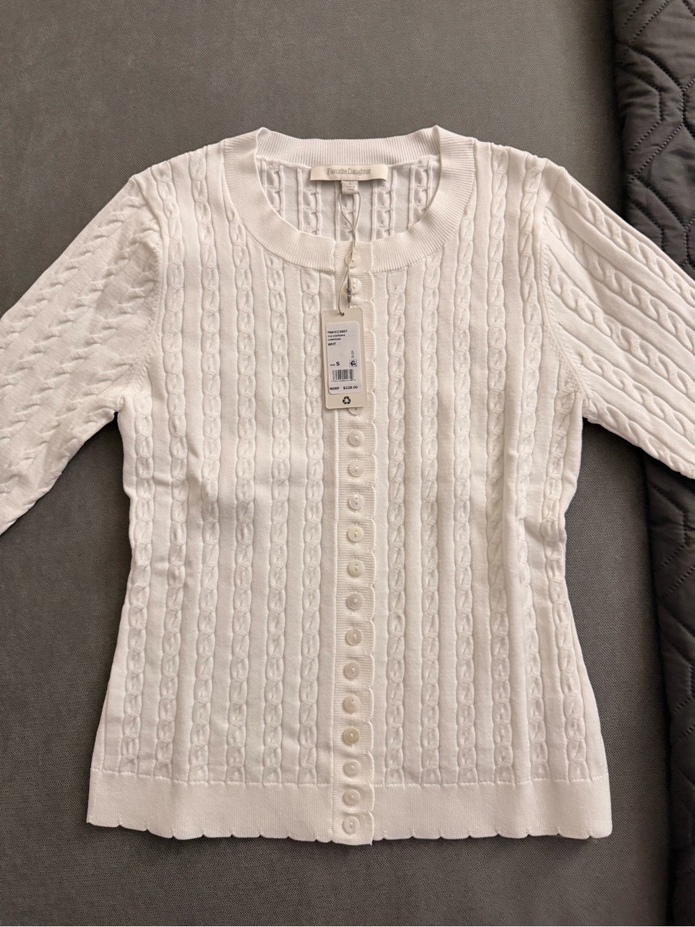 Favorite Daughter White Cable-Knit Button Cardigan